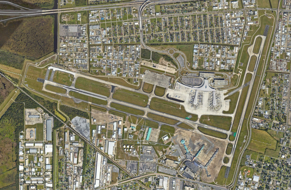 Luchtfoto van New Orleans International Airport.