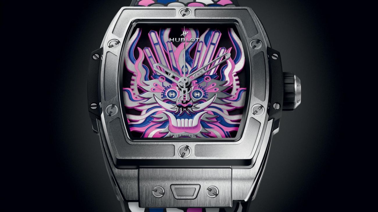 draak in wijzerplaat van het horloge Spirit of Big Bang Titanium Dragon