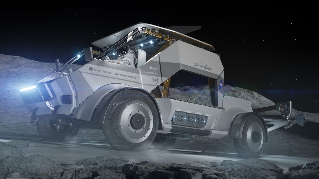 Conceptafbeelding van maanbuggy van Lunar Outpost.